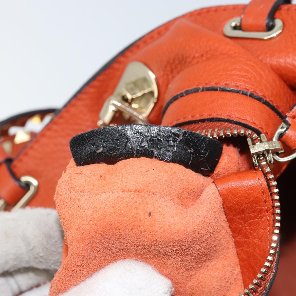 VALENTINO Tote Bag Leather 2way Orange Gold Auth BA10422