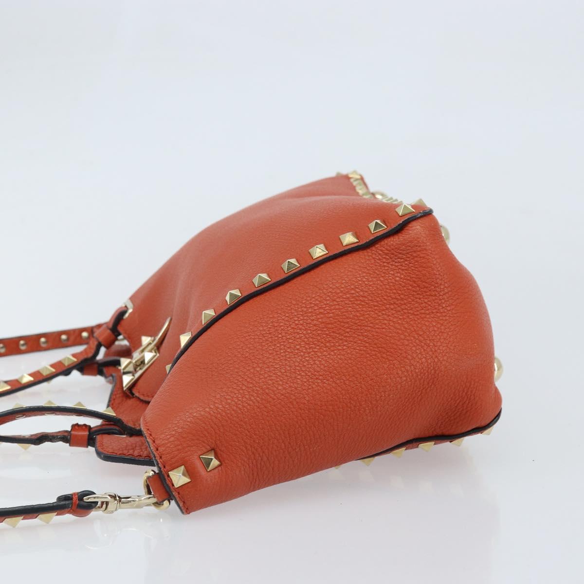 VALENTINO Tote Bag Leather 2way Orange Gold Auth BA10422