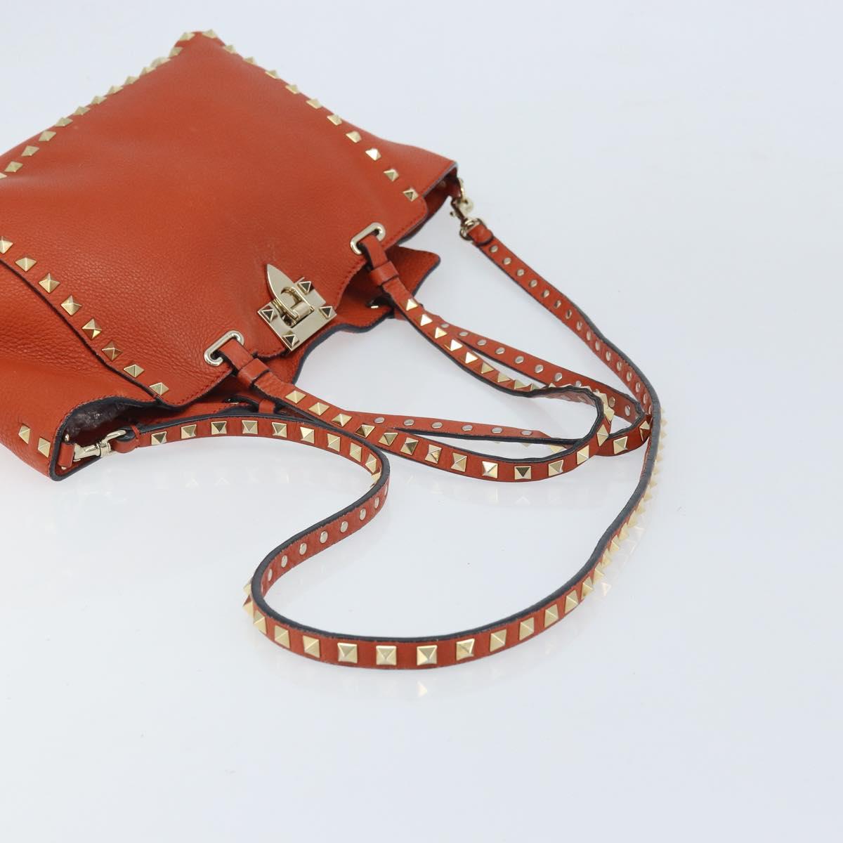 VALENTINO Tote Bag Leather 2way Orange Gold Auth BA10422