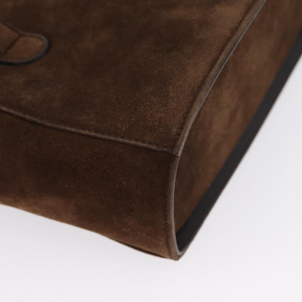 Salvatore Ferragamo Gancini Hand Bag Suede 2way Brown Gold Auth BA10426