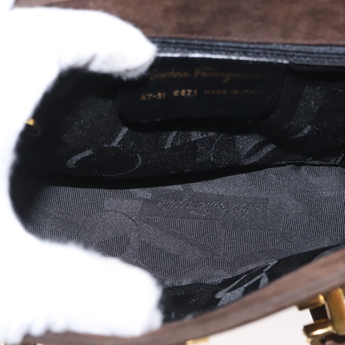 Salvatore Ferragamo Gancini Hand Bag Suede 2way Brown Gold Auth BA10426
