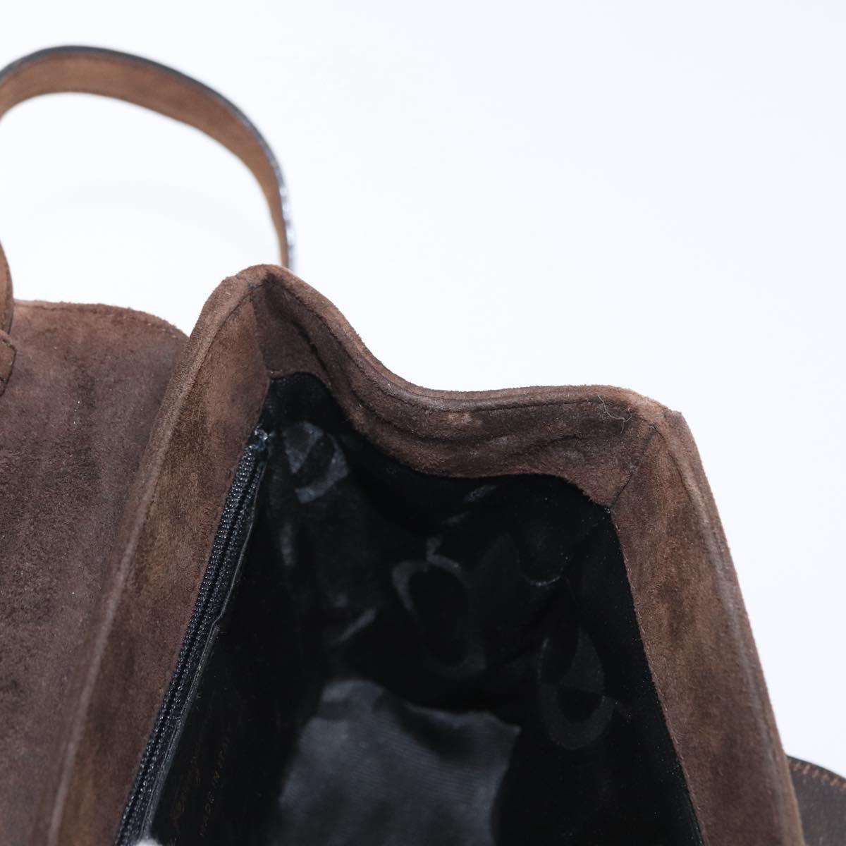 Salvatore Ferragamo Gancini Hand Bag Suede 2way Brown Gold Auth BA10426