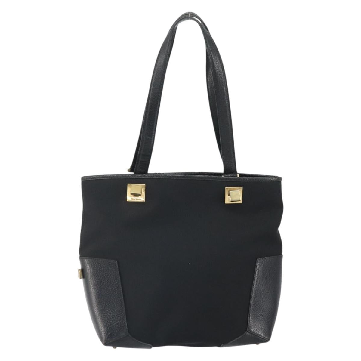 Salvatore Ferragamo Tote Bag Canvas Black Gold Auth BA10431