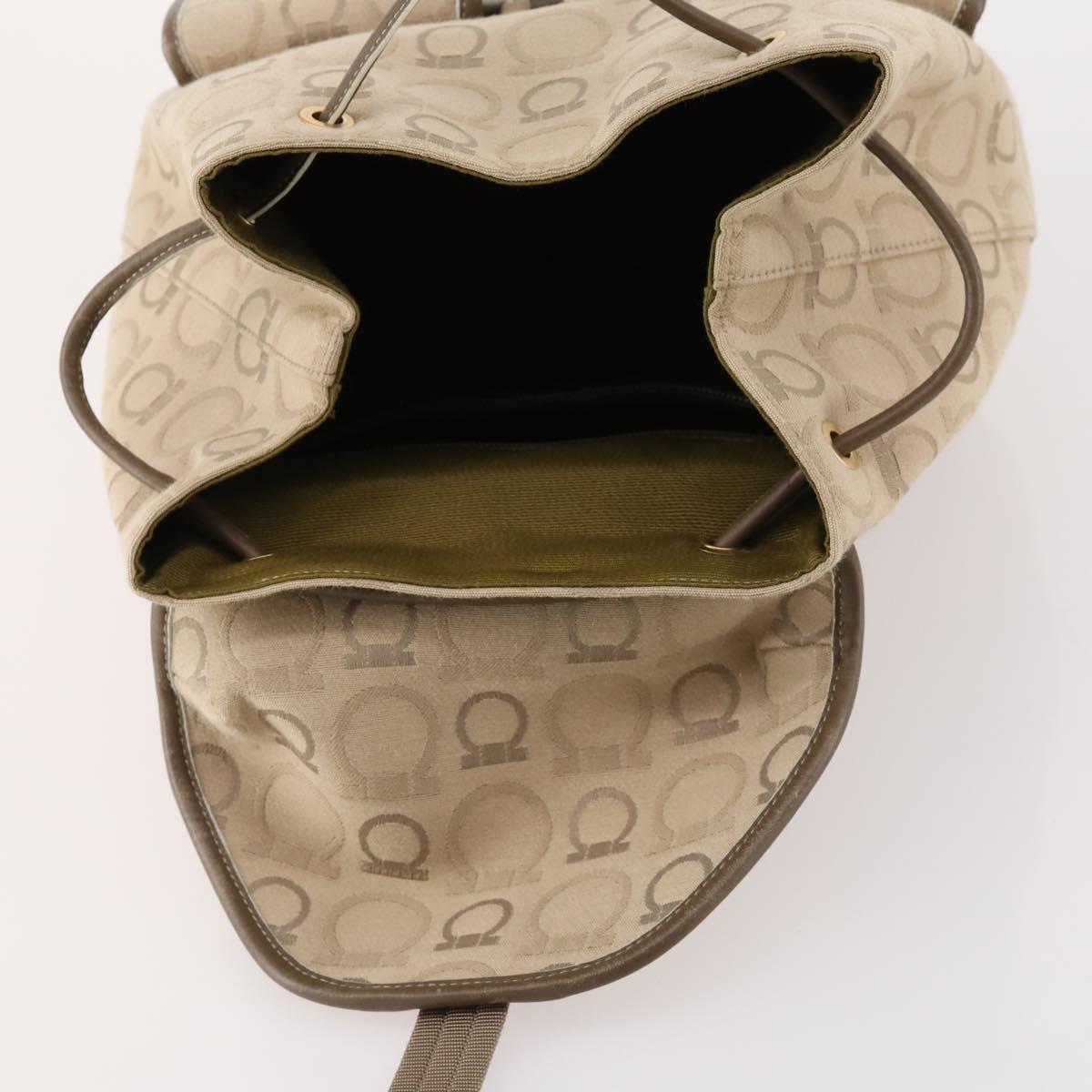 Salvatore Ferragamo Gancini Backpack Canvas Beige Gold Auth BA10432