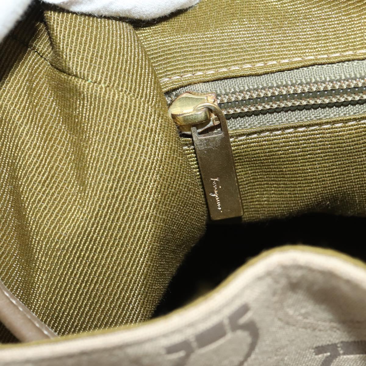 Salvatore Ferragamo Gancini Backpack Canvas Beige Gold Auth BA10432