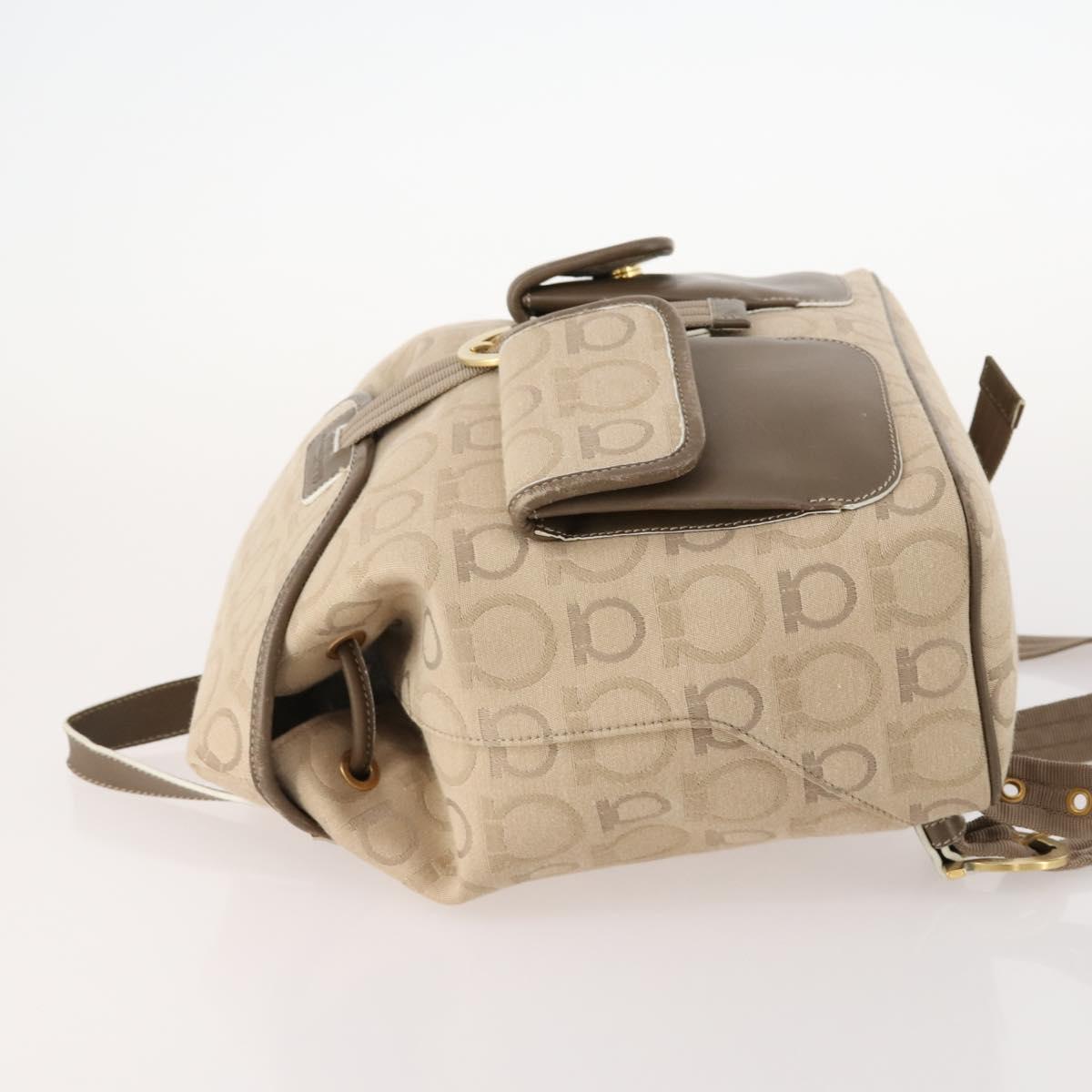 Salvatore Ferragamo Gancini Backpack Canvas Beige Gold Auth BA10432