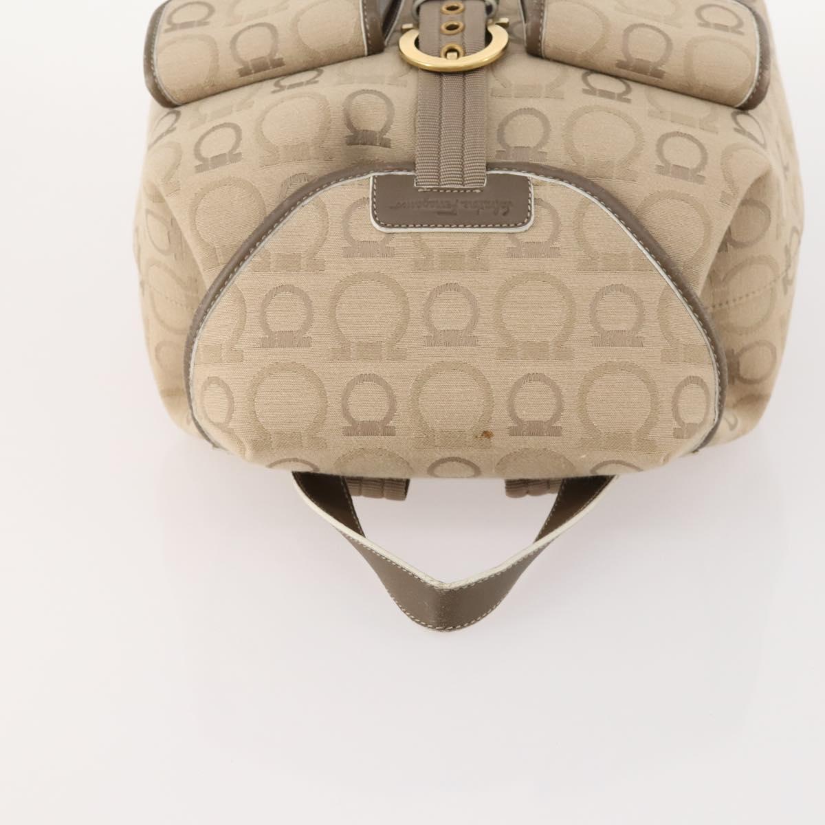 Salvatore Ferragamo Gancini Backpack Canvas Beige Gold Auth BA10432