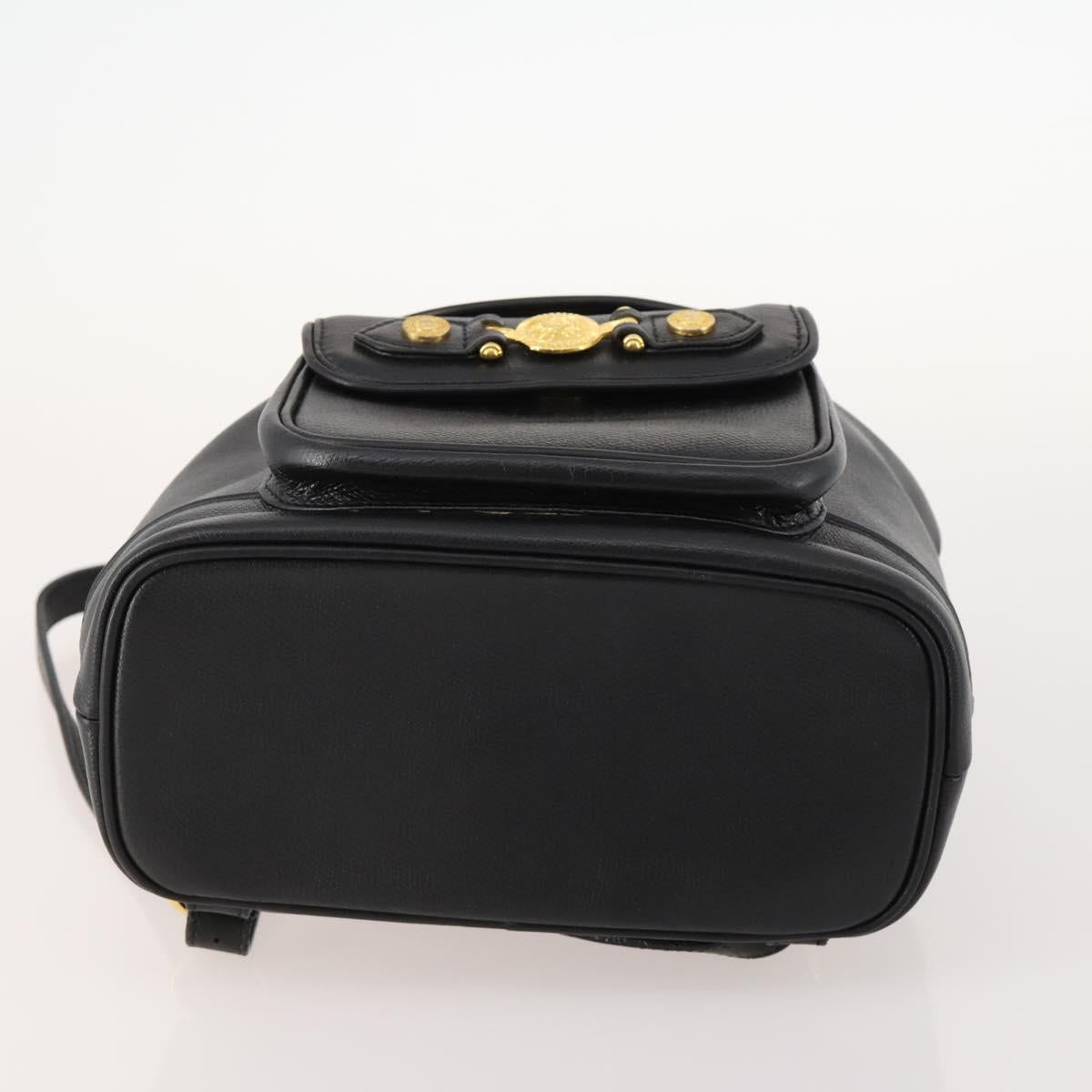 Gianni Versace Backpack Leather Black Gold Auth BA10433