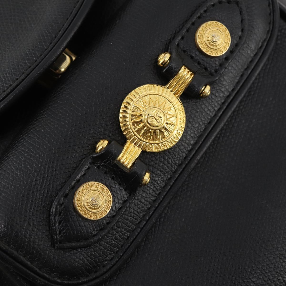 Gianni Versace Backpack Leather Black Gold Auth BA10433