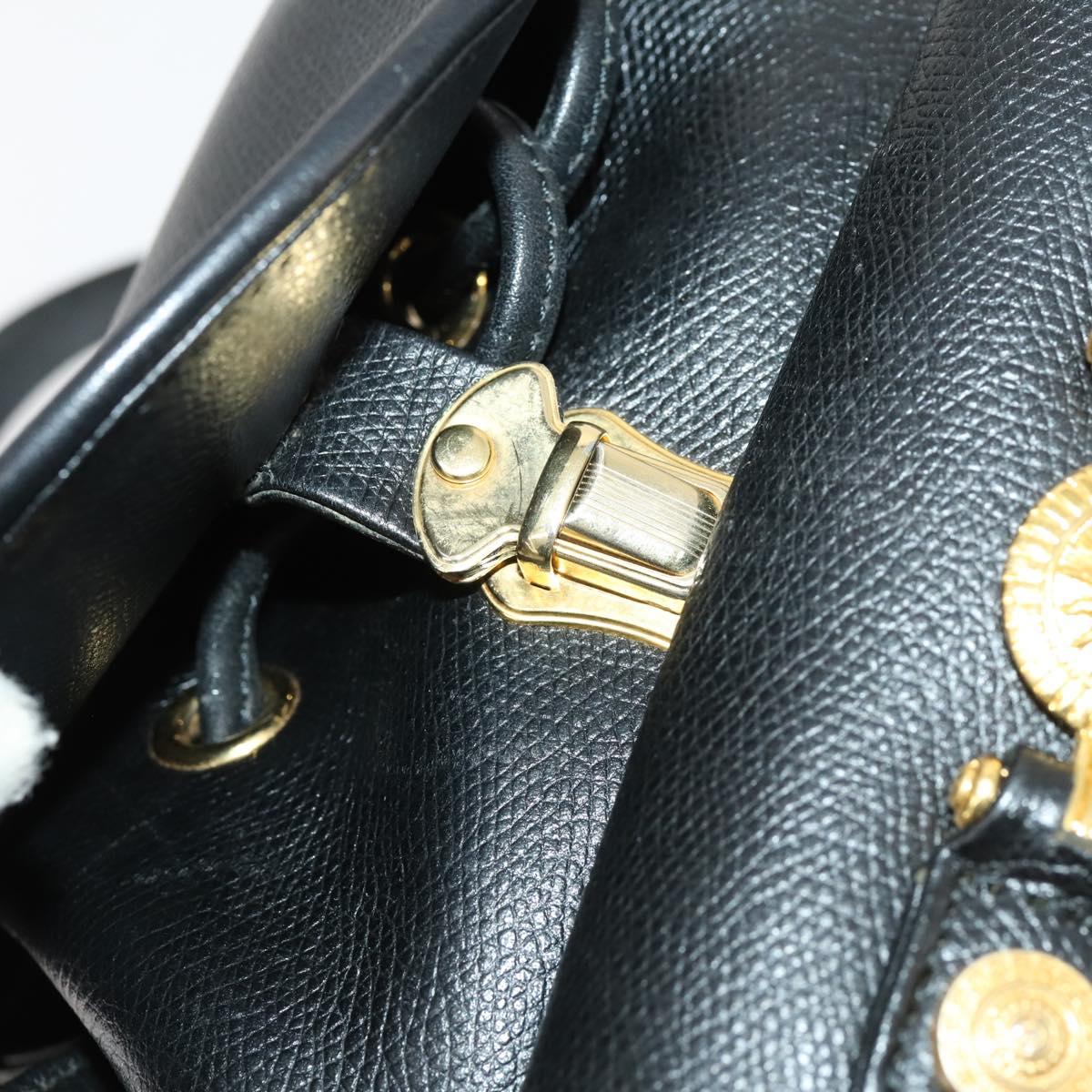 Gianni Versace Backpack Leather Black Gold Auth BA10433