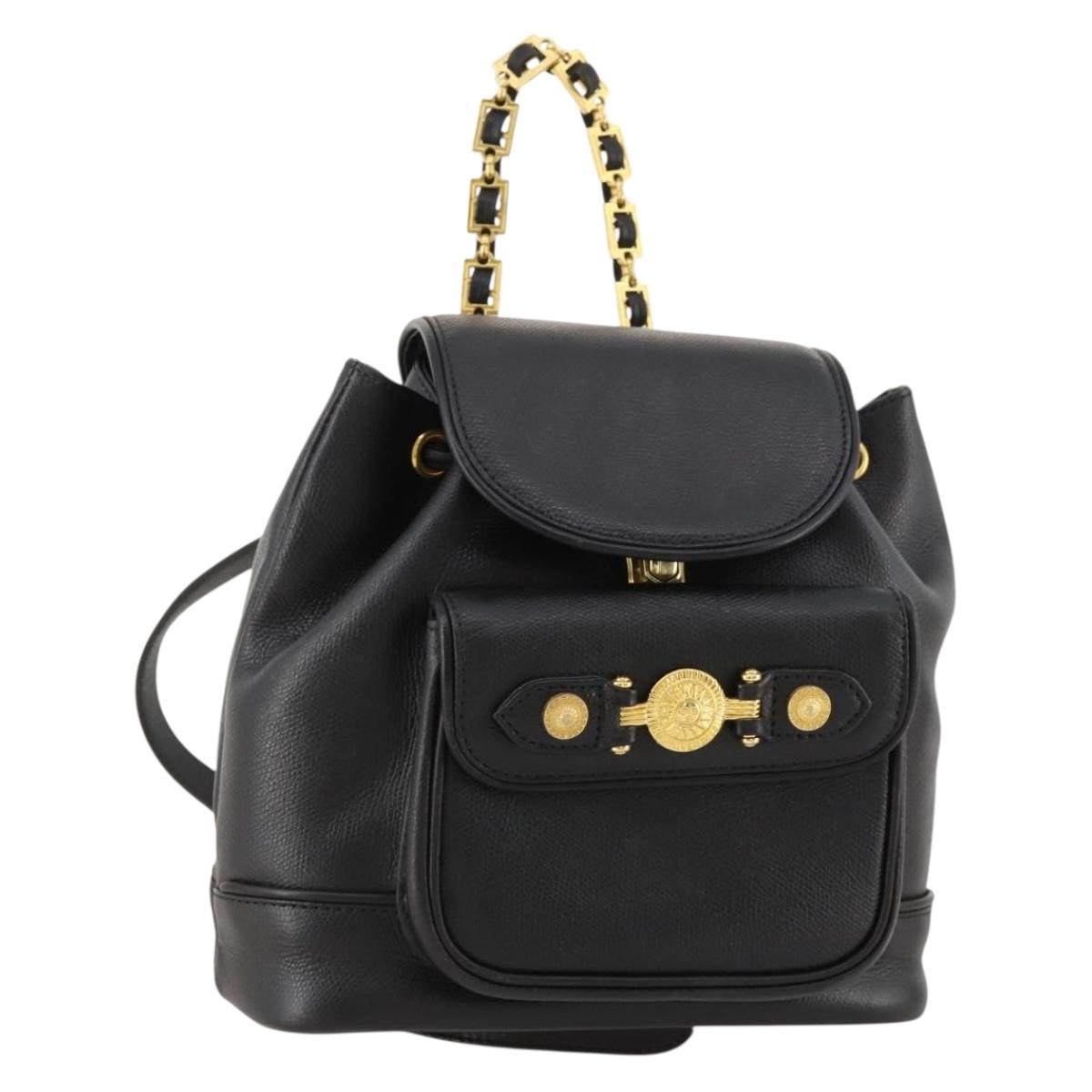 Gianni Versace Backpack Leather Black Gold Auth BA10433