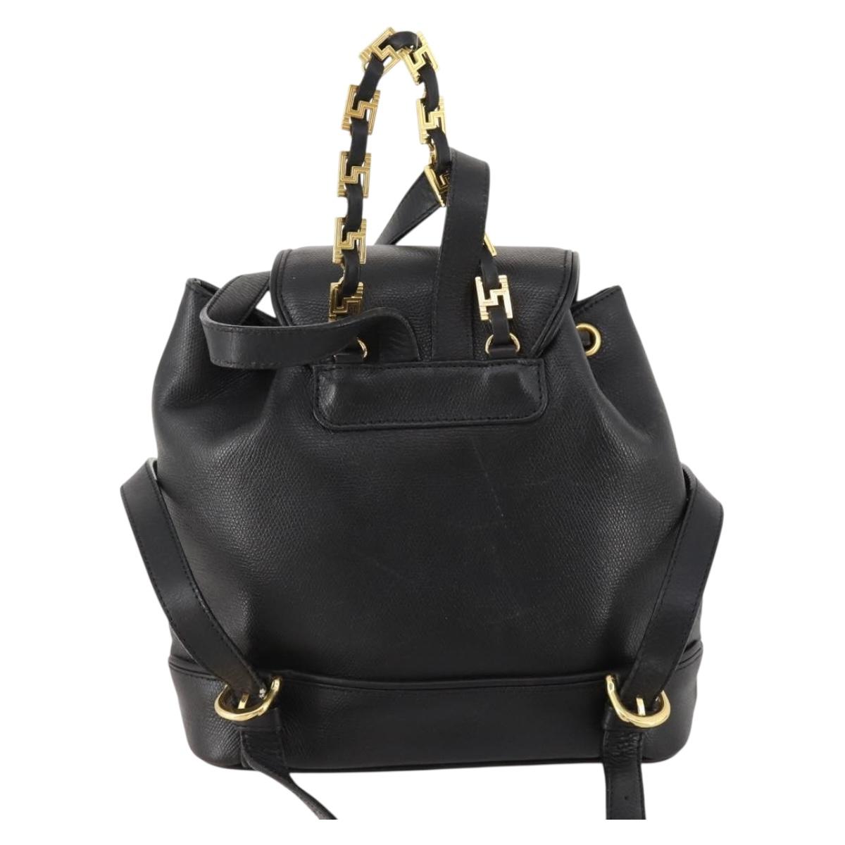 Gianni Versace Backpack Leather Black Gold Auth BA10433