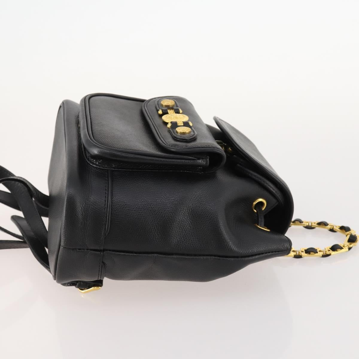 Gianni Versace Backpack Leather Black Gold Auth BA10433