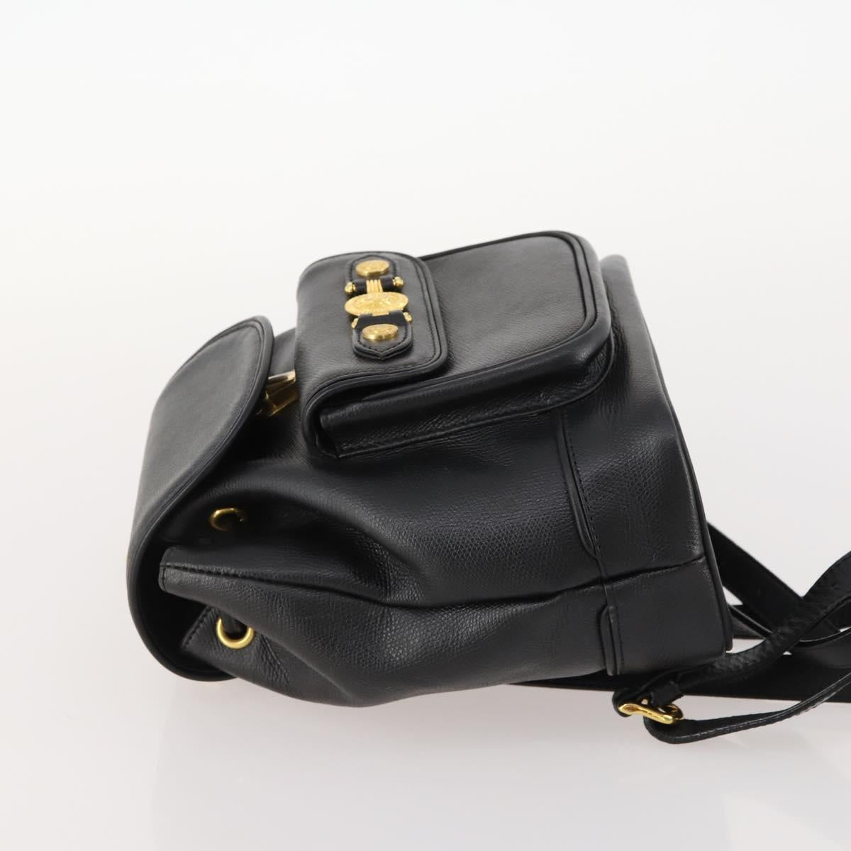 Gianni Versace Backpack Leather Black Gold Auth BA10433