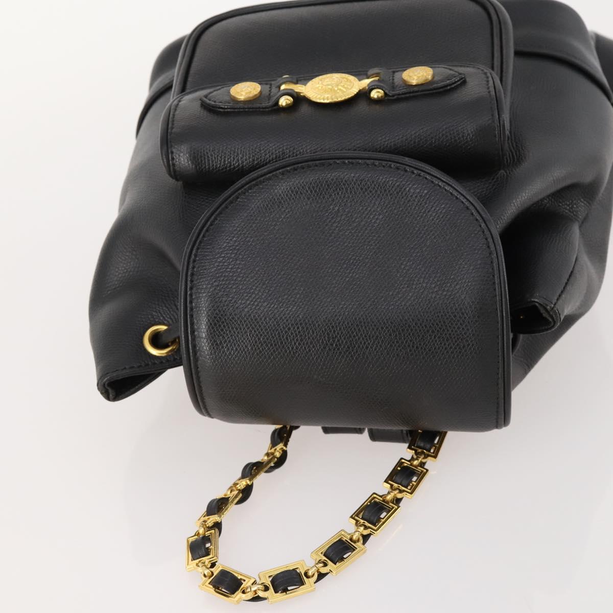 Gianni Versace Backpack Leather Black Gold Auth BA10433