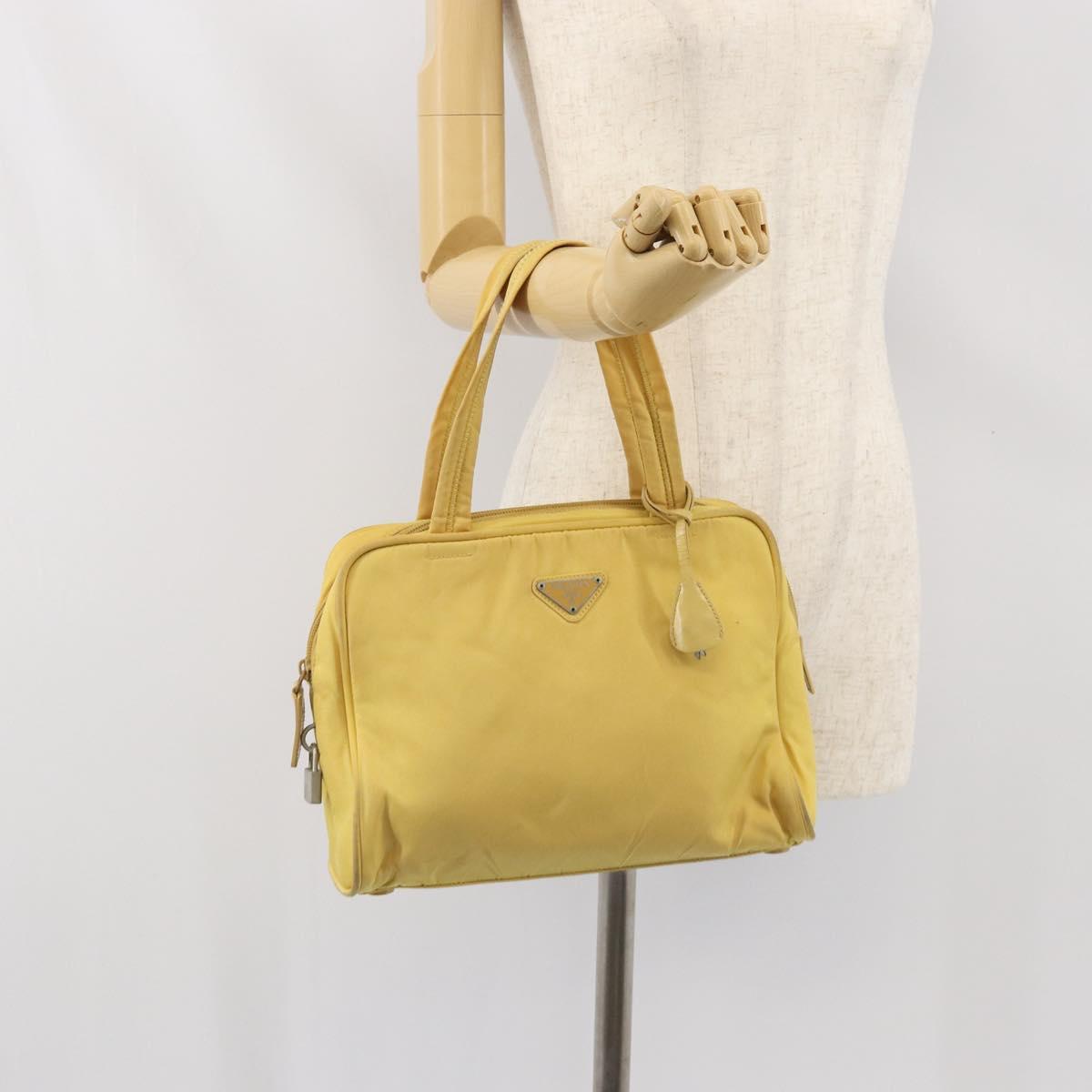 PRADA Hand Bag Nylon Yellow Silver Auth BA10435