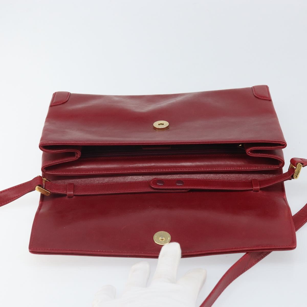 GUCCI Shoulder Bag Leather Red Gold Auth BA10436