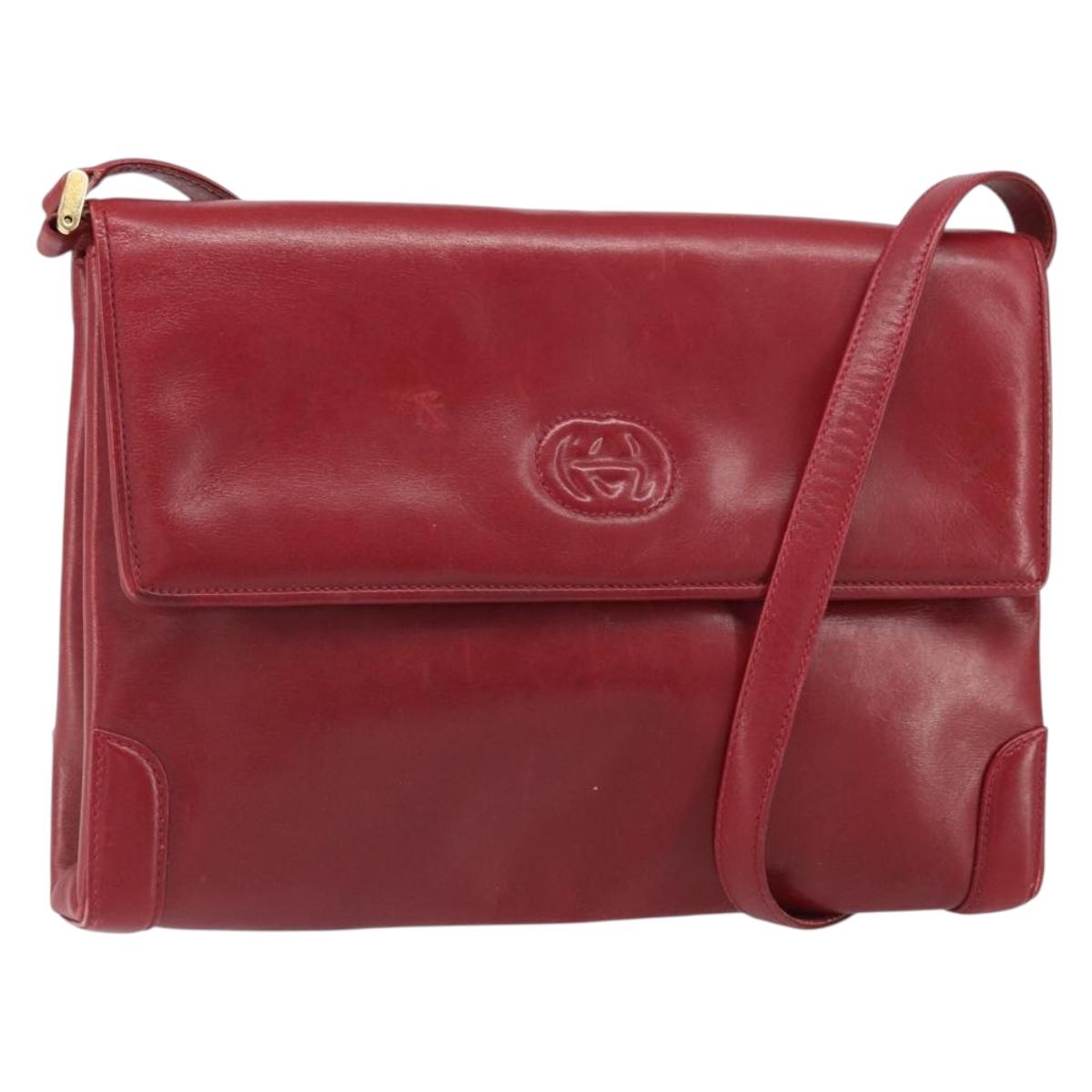 GUCCI Shoulder Bag Leather Red Gold Auth BA10436