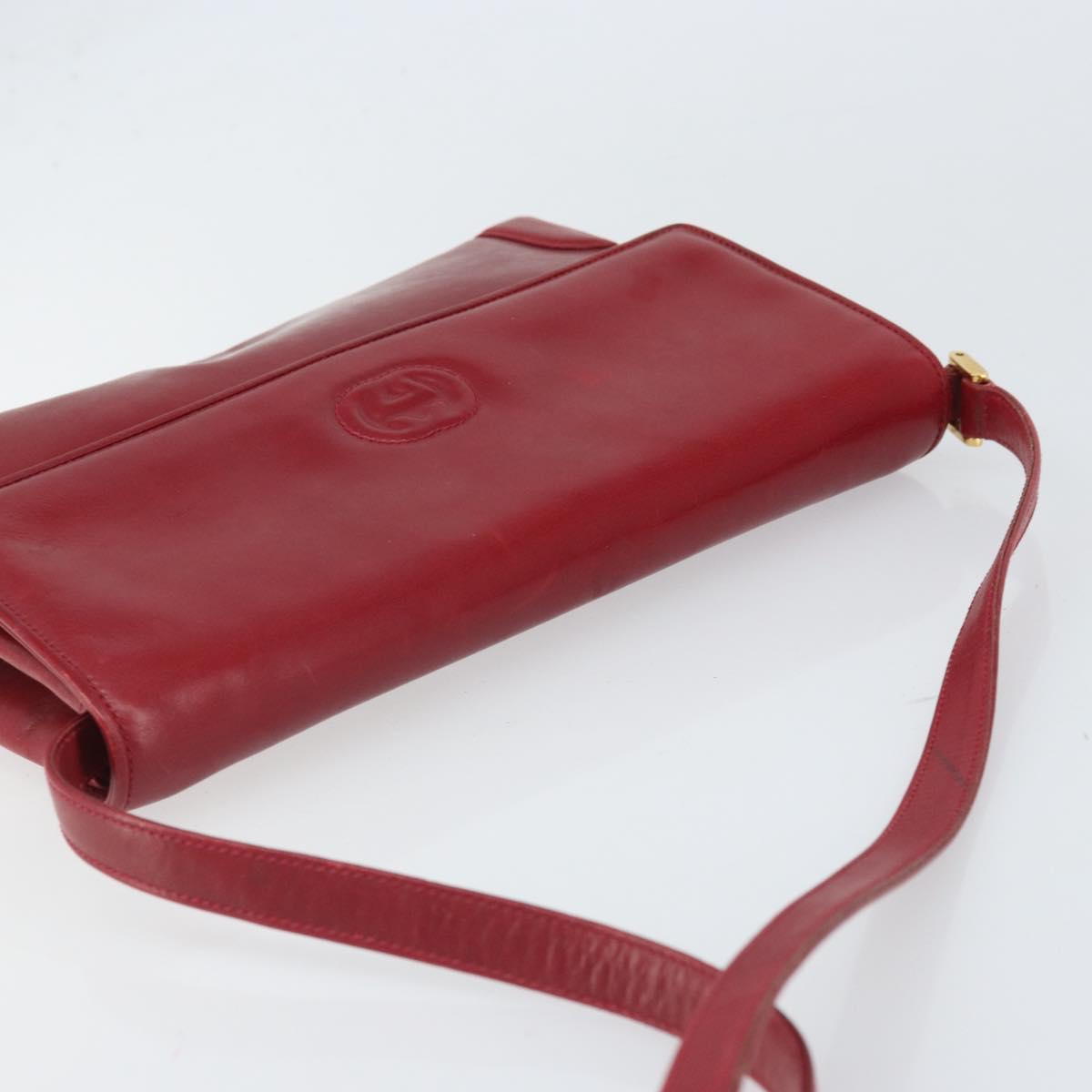 GUCCI Shoulder Bag Leather Red Gold Auth BA10436