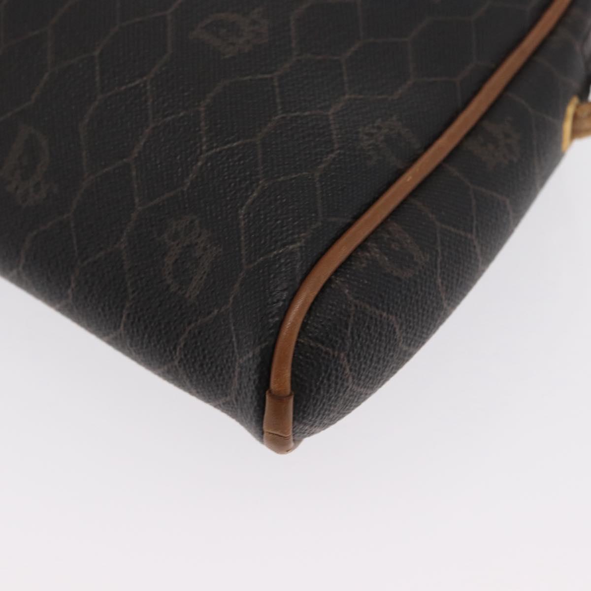 Christian Dior Honeycomb Canvas Shoulder Bag PVC Black Gold Auth BA10437