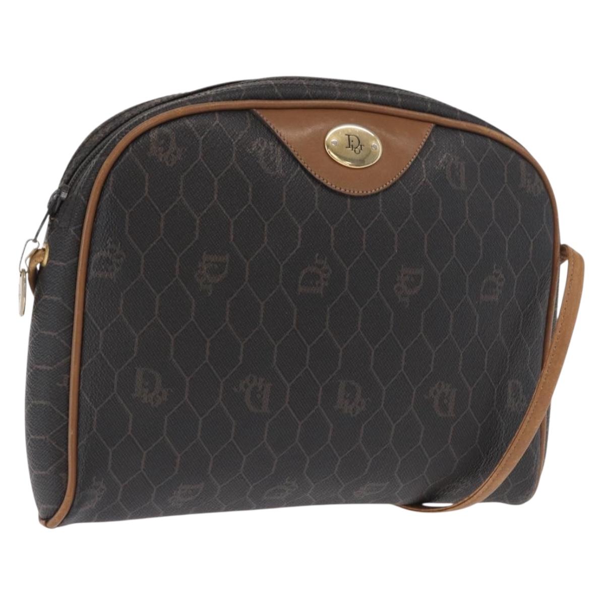Christian Dior Honeycomb Canvas Shoulder Bag PVC Black Gold Auth BA10437