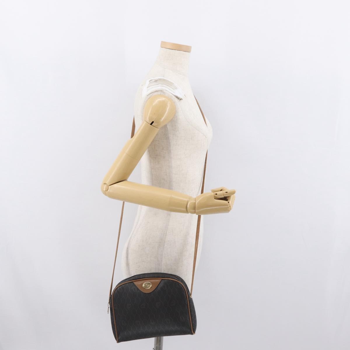 Christian Dior Honeycomb Canvas Shoulder Bag PVC Black Gold Auth BA10437