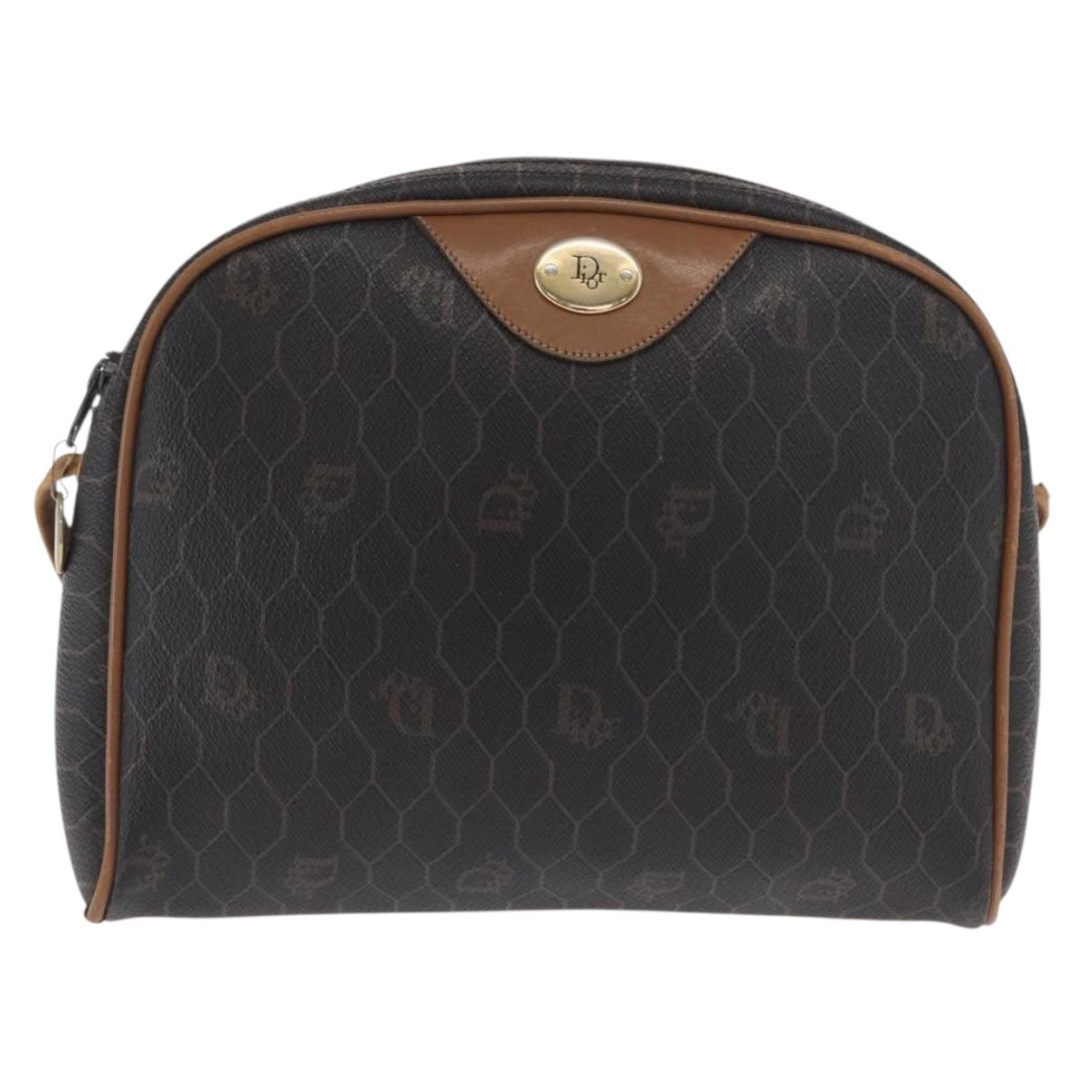 Christian Dior Honeycomb Canvas Shoulder Bag PVC Black Gold Auth BA10437