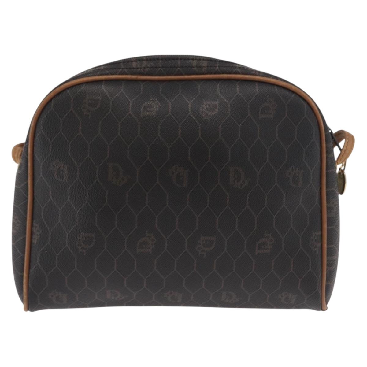 Christian Dior Honeycomb Canvas Shoulder Bag PVC Black Gold Auth BA10437