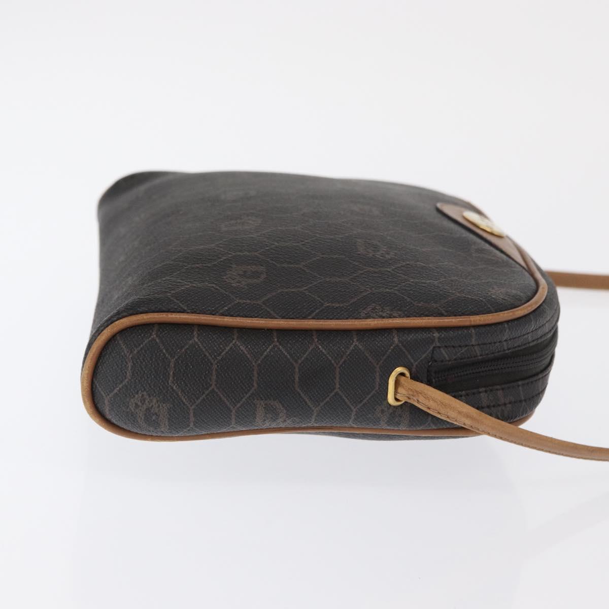 Christian Dior Honeycomb Canvas Shoulder Bag PVC Black Gold Auth BA10437