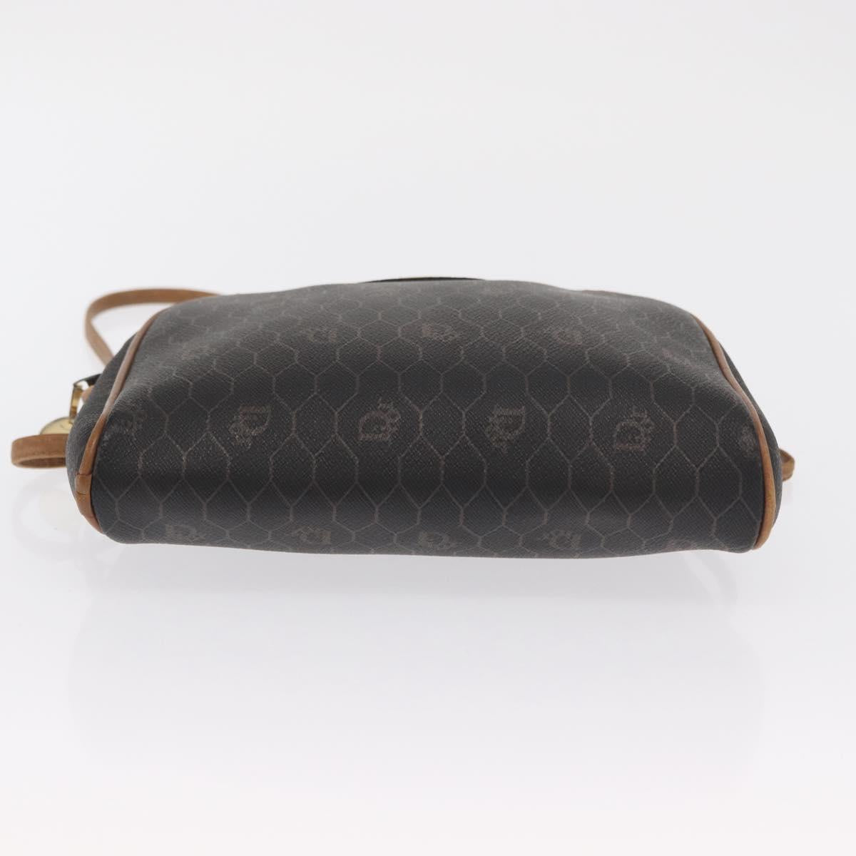 Christian Dior Honeycomb Canvas Shoulder Bag PVC Black Gold Auth BA10437