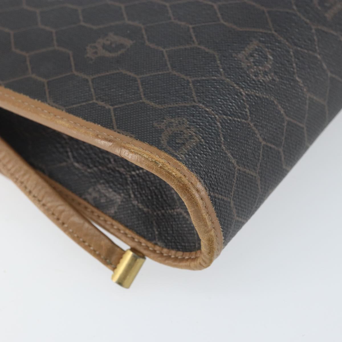 Christian Dior Honeycomb Canvas Shoulder Bag PVC Black Gold Auth BA10438