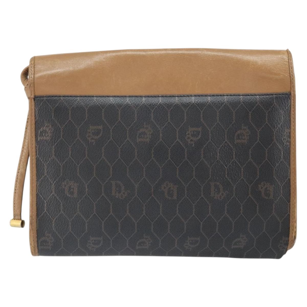 Christian Dior Honeycomb Canvas Shoulder Bag PVC Black Gold Auth BA10438