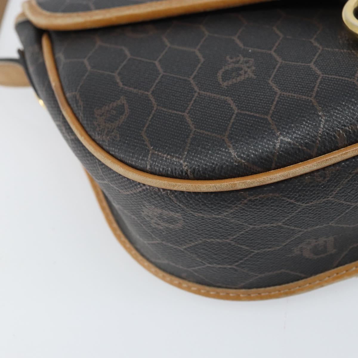 Christian Dior Honeycomb Canvas Shoulder Bag PVC Black Gold Auth BA10439