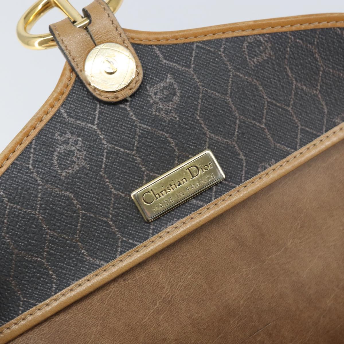 Christian Dior Honeycomb Canvas Shoulder Bag PVC Black Gold Auth BA10439