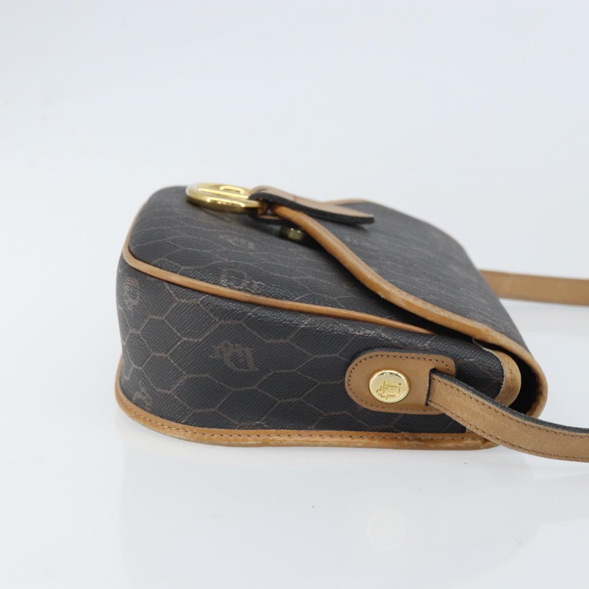 Christian Dior Honeycomb Canvas Shoulder Bag PVC Black Gold Auth BA10439