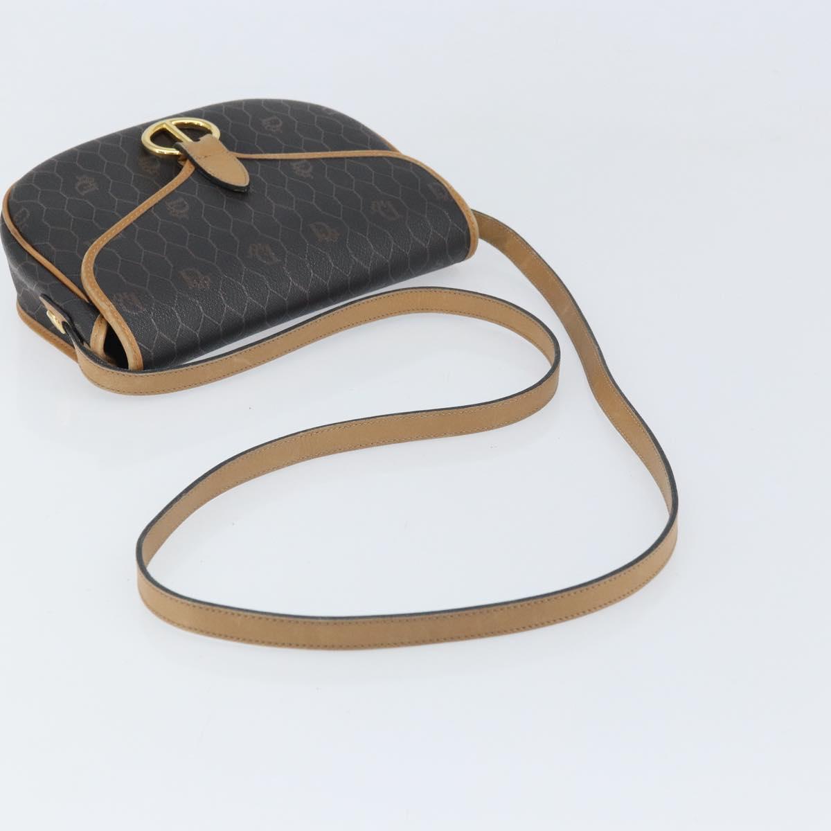 Christian Dior Honeycomb Canvas Shoulder Bag PVC Black Gold Auth BA10439
