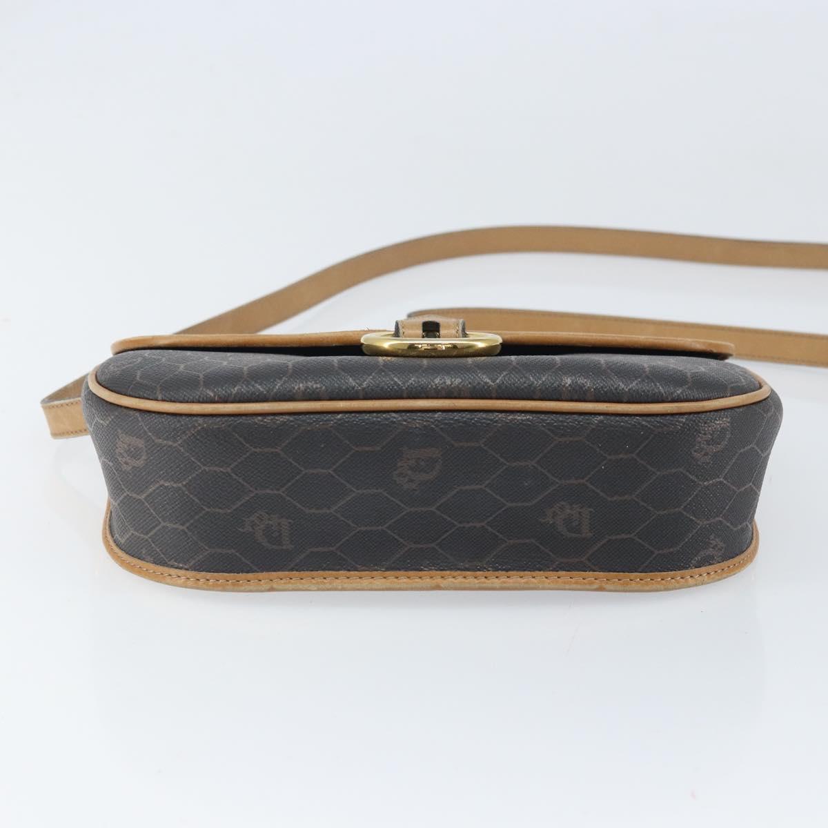 Christian Dior Honeycomb Canvas Shoulder Bag PVC Black Gold Auth BA10439