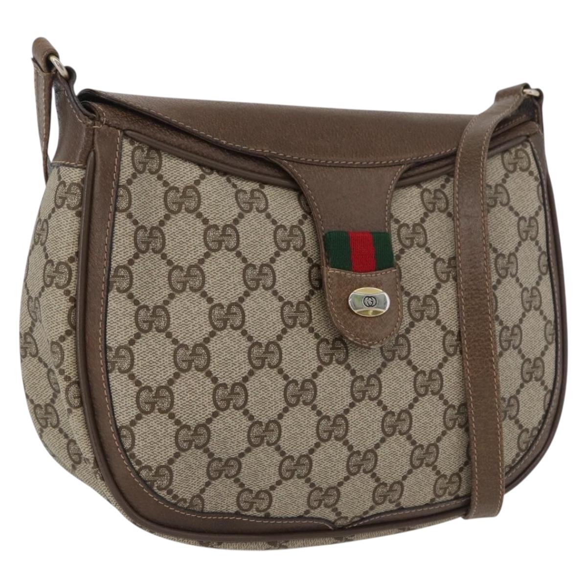 GUCCI GG Supreme Web Sherry Line Bag PVC Beige Gold 10 02 056 Auth BA10446