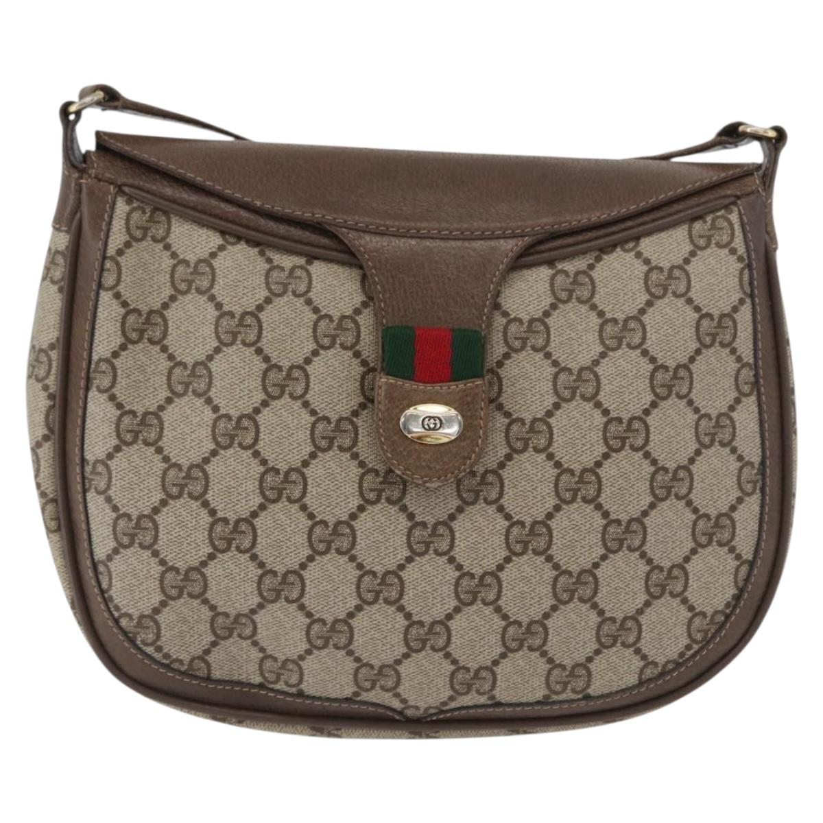 GUCCI GG Supreme Web Sherry Line Bag PVC Beige Gold 10 02 056 Auth BA10446