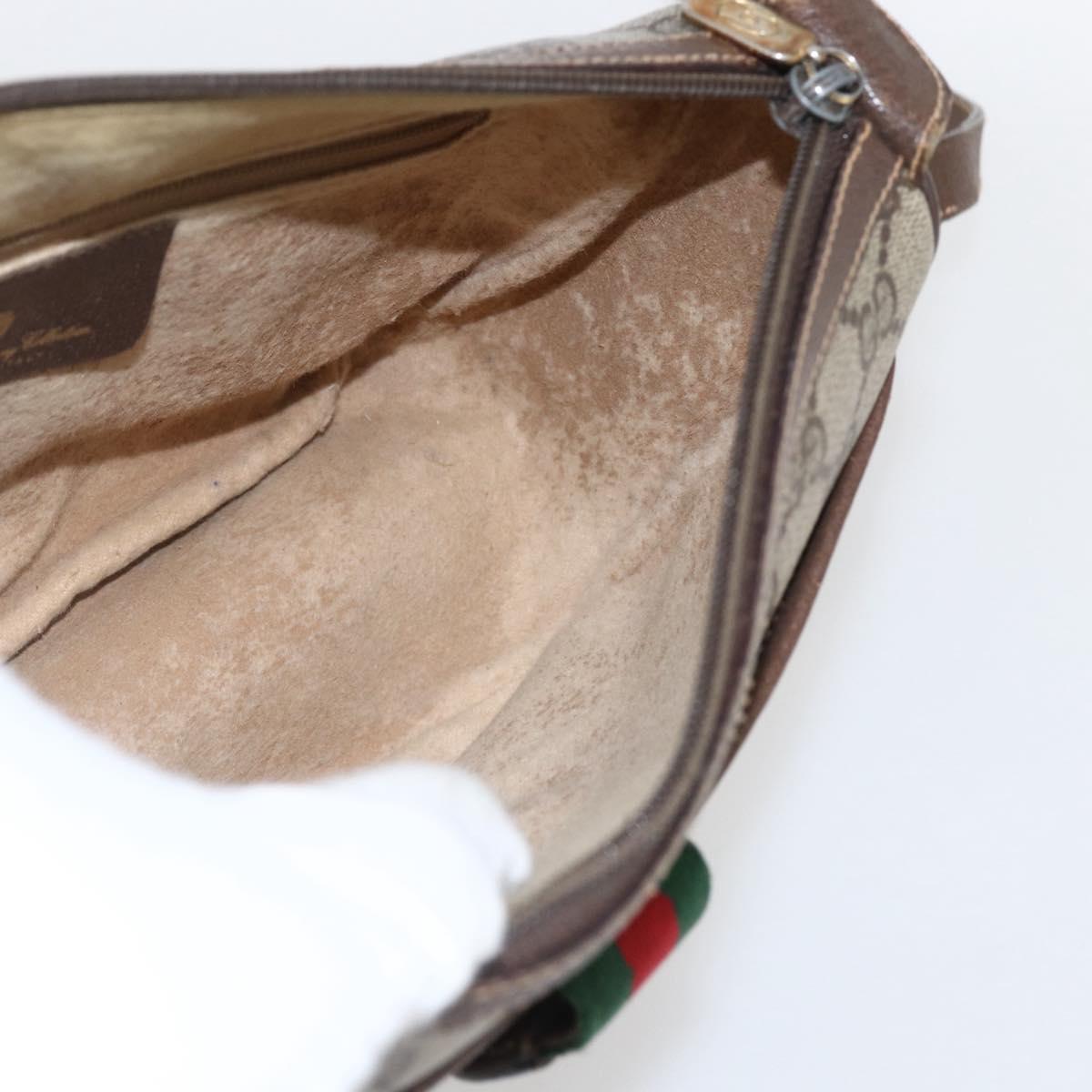 GUCCI GG Supreme Web Sherry Line Bag PVC Beige Gold 89 02 032 Auth BA10447