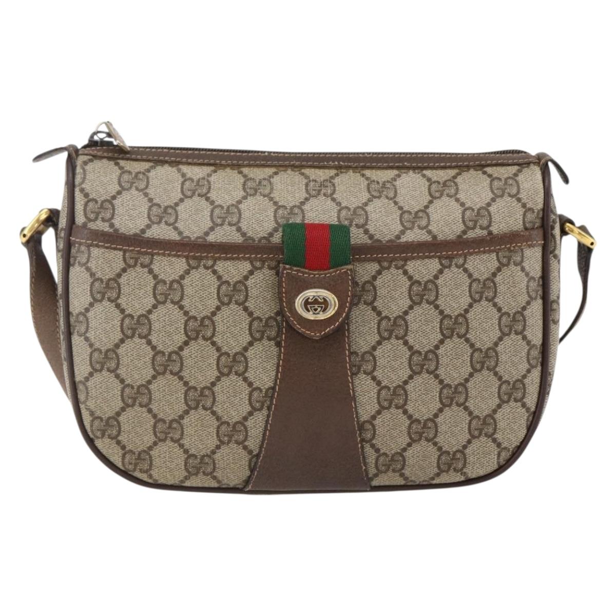 GUCCI GG Supreme Web Sherry Line Bag PVC Beige Gold 89 02 032 Auth BA10447