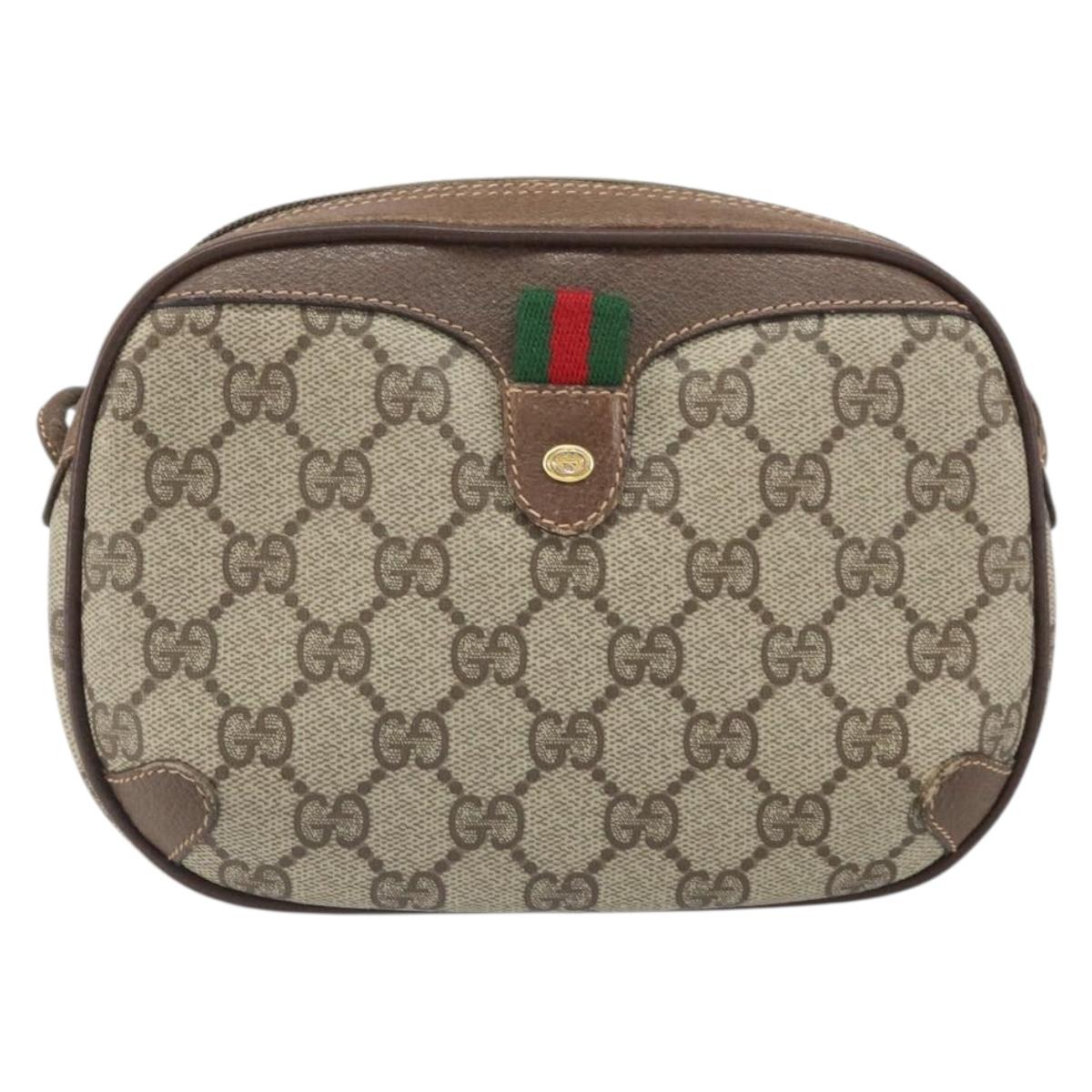 GUCCI GG Supreme Web Sherry Line Bag PVC Beige Gold 89 02 066 Auth BA10448