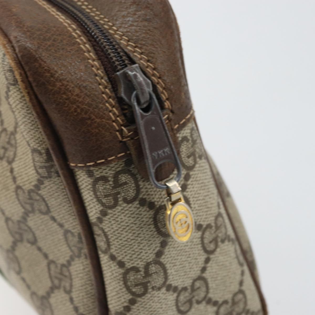 GUCCI GG Supreme Web Sherry Line Clutch Bag PVC Beige Gold Auth BA10450