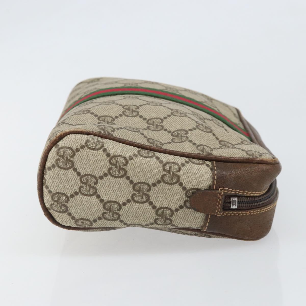 GUCCI GG Supreme Web Sherry Line Clutch Bag PVC Beige Gold Auth BA10450
