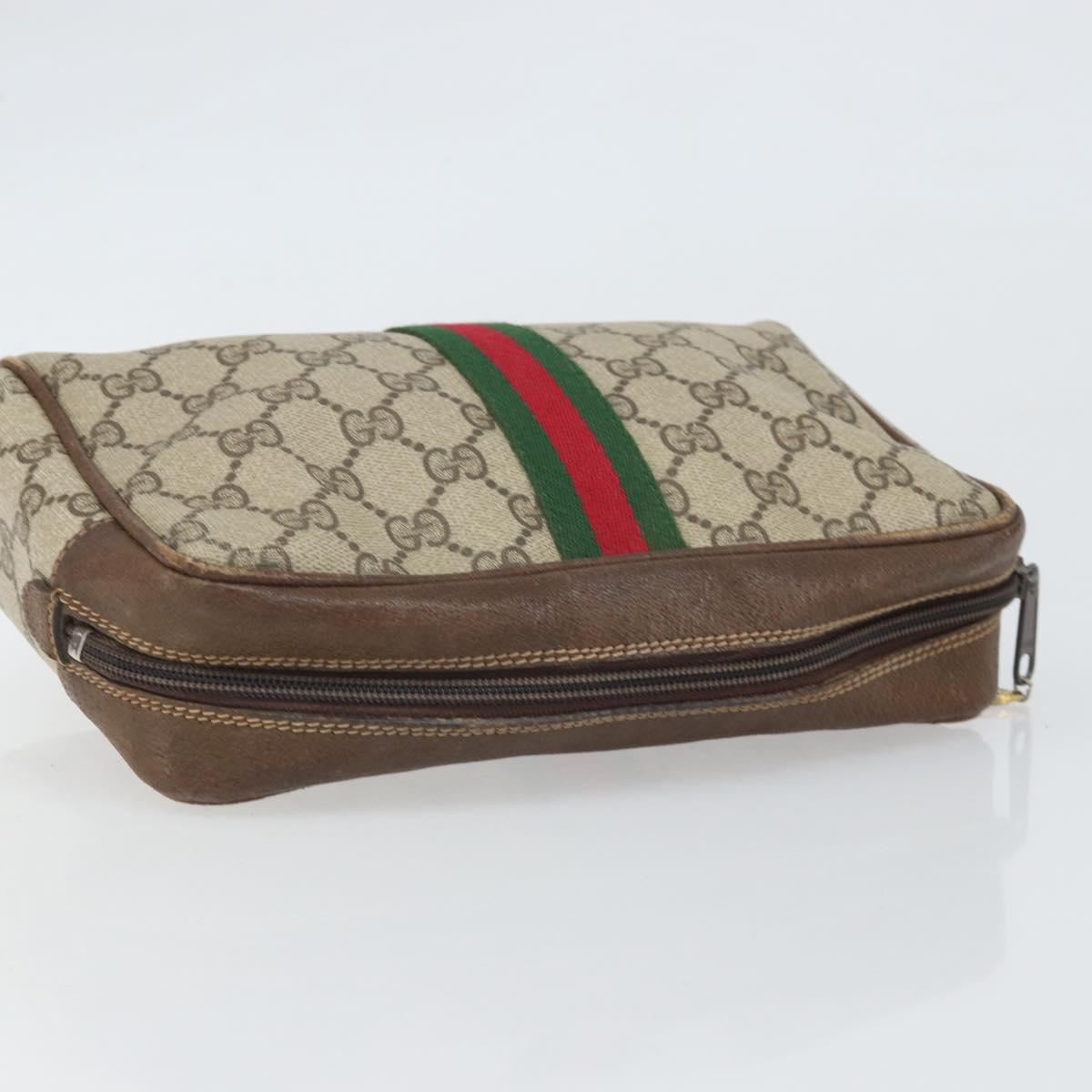 GUCCI GG Supreme Web Sherry Line Clutch Bag PVC Beige Gold Auth BA10450