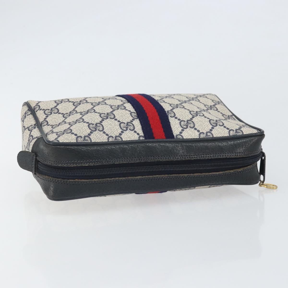 GUCCI GG Supreme Sherry Line Clutch Bag PVC Navy Gold 56 01 012 Auth BA10451