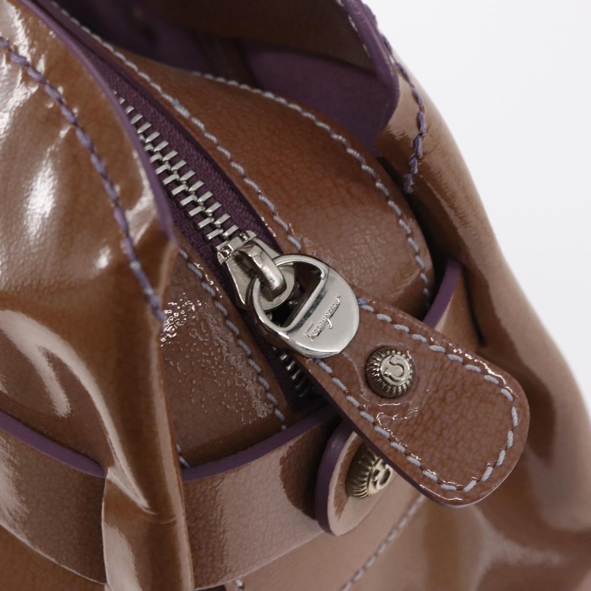 Salvatore Ferragamo Hand Bag Patent leather Purple Silver Auth BA10471