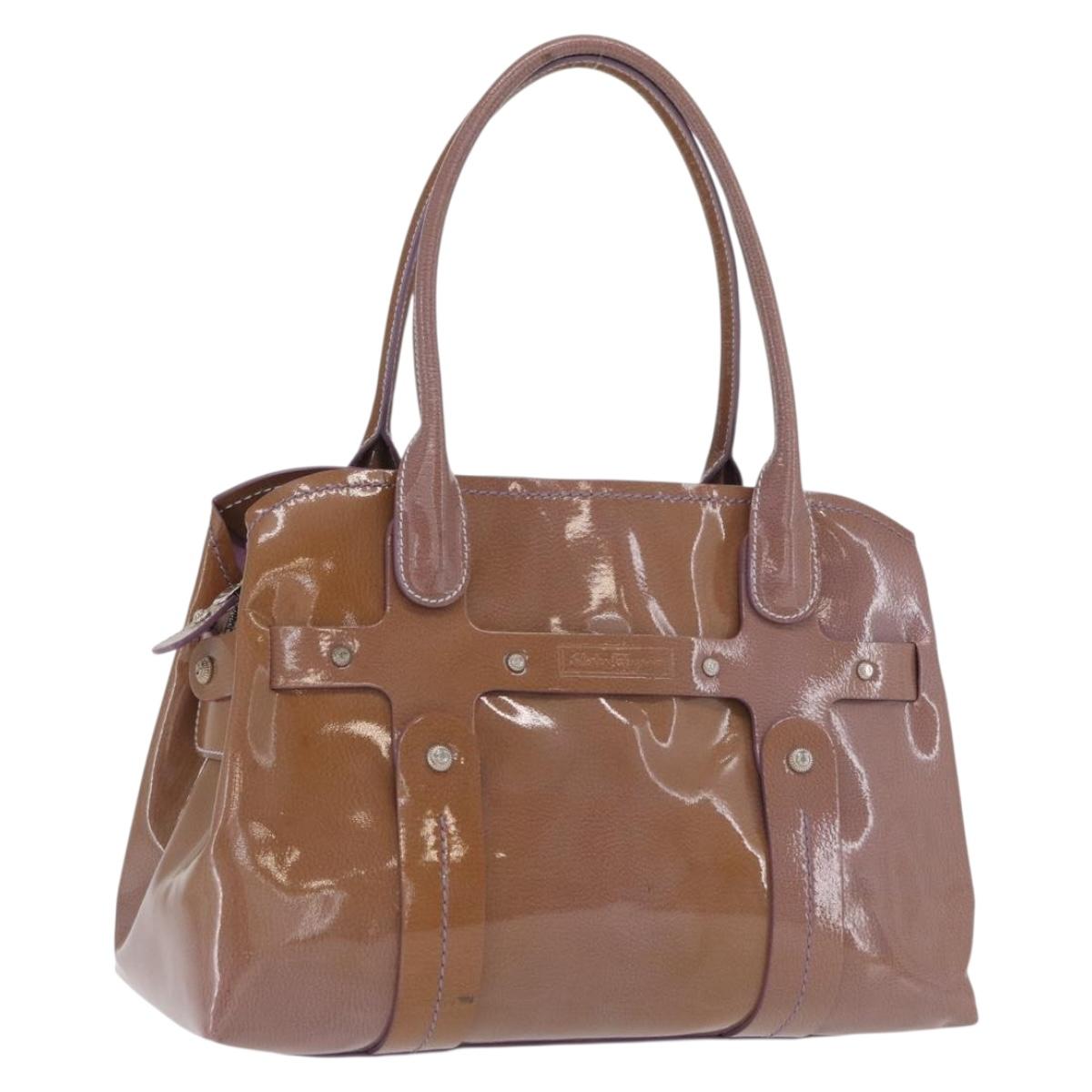 Salvatore Ferragamo Hand Bag Patent leather Purple Silver Auth BA10471