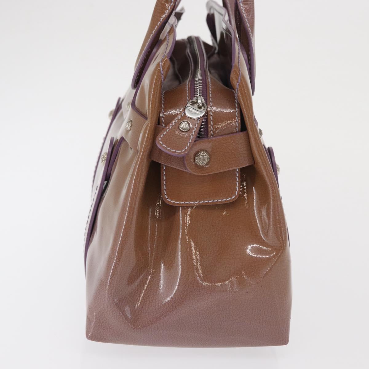 Salvatore Ferragamo Hand Bag Patent leather Purple Silver Auth BA10471