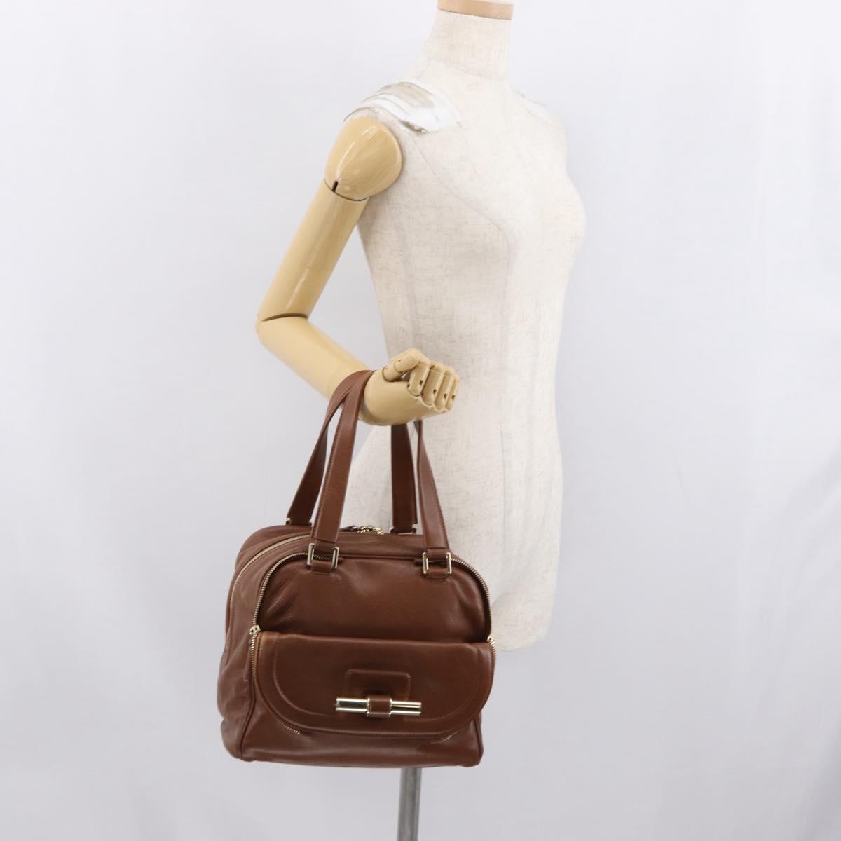 Jimmy Choo Hand Bag Leather Brown Gold Auth BA10473